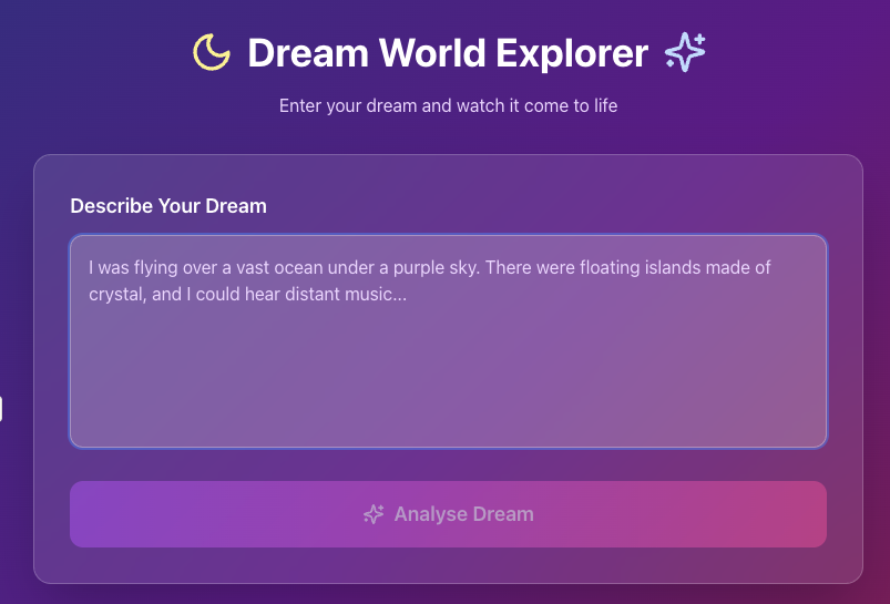 Dream world explorer — student work example